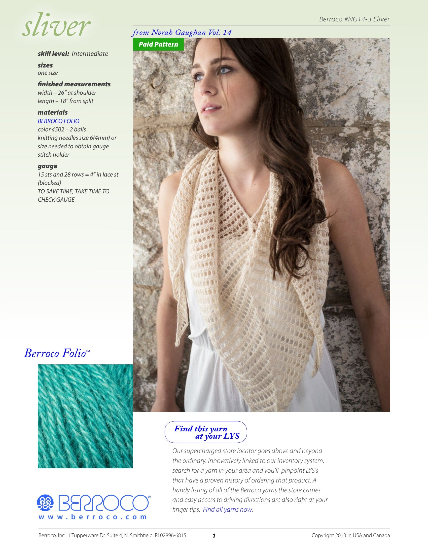 Berroco Sliver Wrap Knitting Pattern