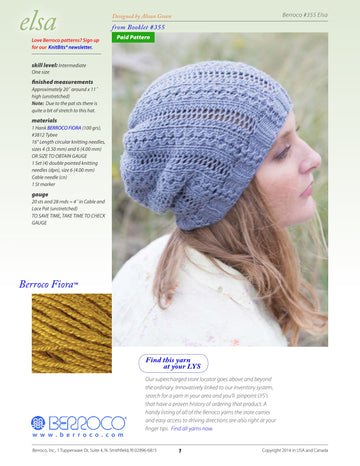 Berroco Elsa Hat Knitting Pattern
