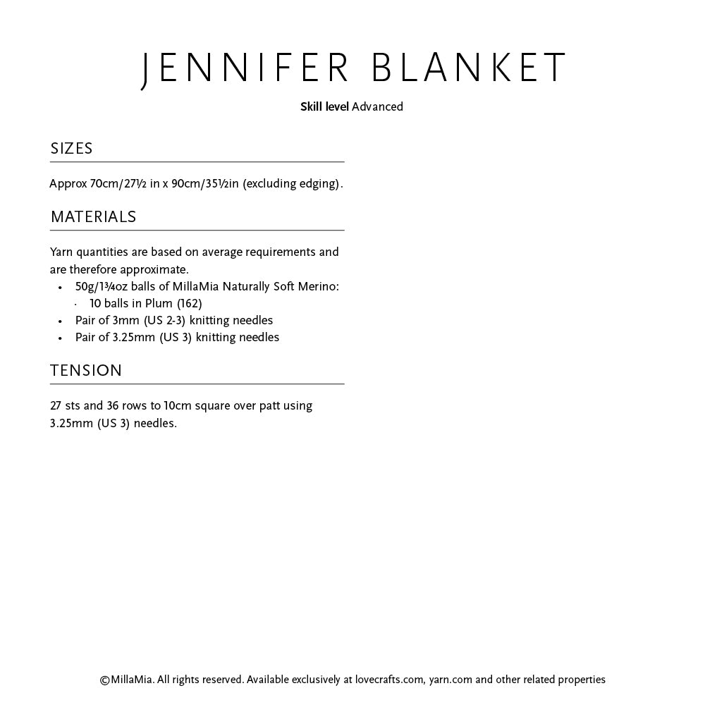 MillaMia Jennifer Blanket Knitting Pattern