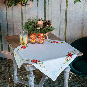 Vervaco Christmas Flowers Aida Tablecloth Cross Stitch kit