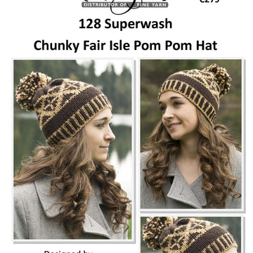 Cascade Yarns C Chunky Fair Isle Pom Pom Hat Knitting