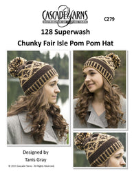 Cascade Yarns C Chunky Fair Isle Pom Pom Hat Knitting