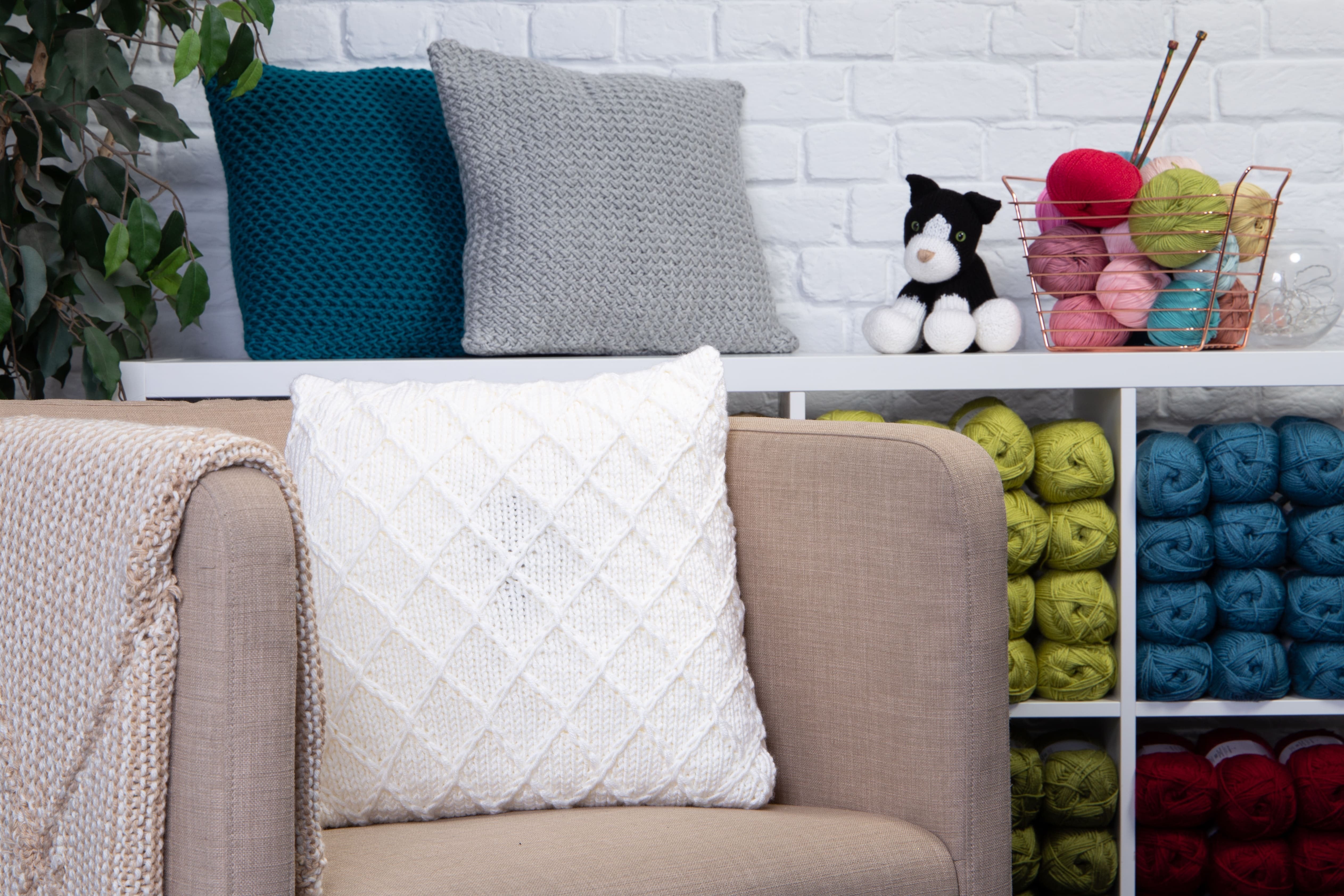 Deramores Three Cosy Cushions Knitting Pattern