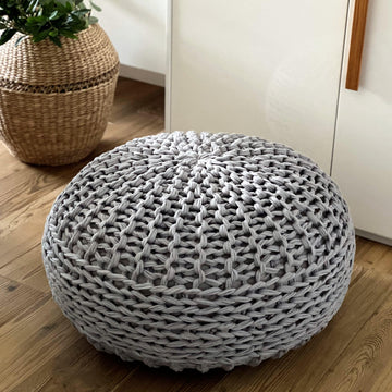 Super Chunky Grey T-Shirt Yarn Pouf