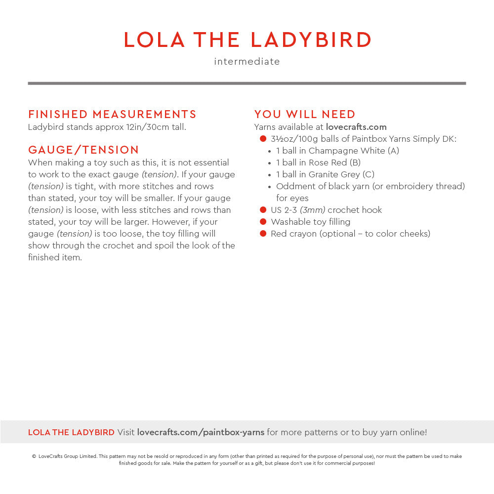 Paintbox Yarns Lola the Ladybird Crochet Pattern