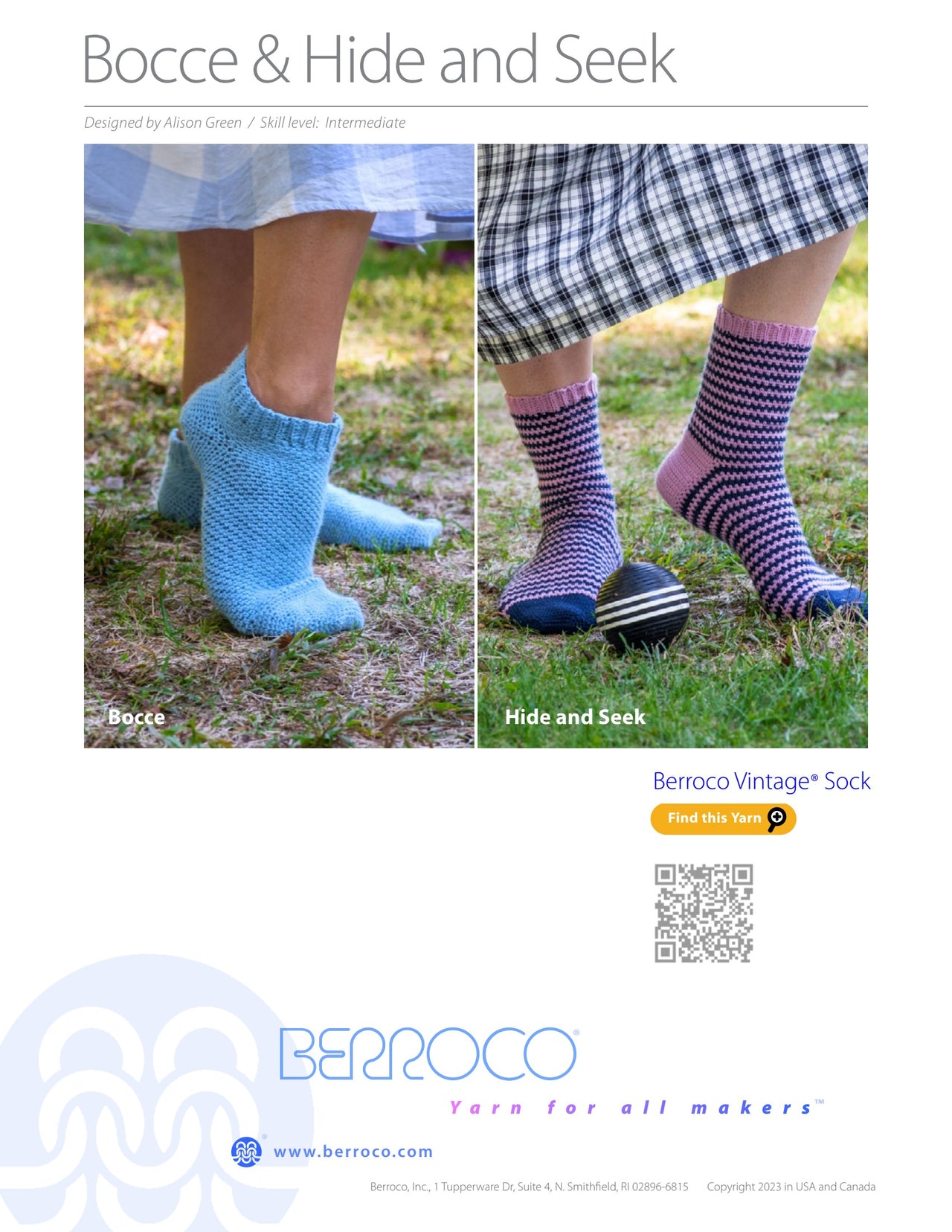 Berroco Bocce & Hide and Seek Socks Crochet Pattern