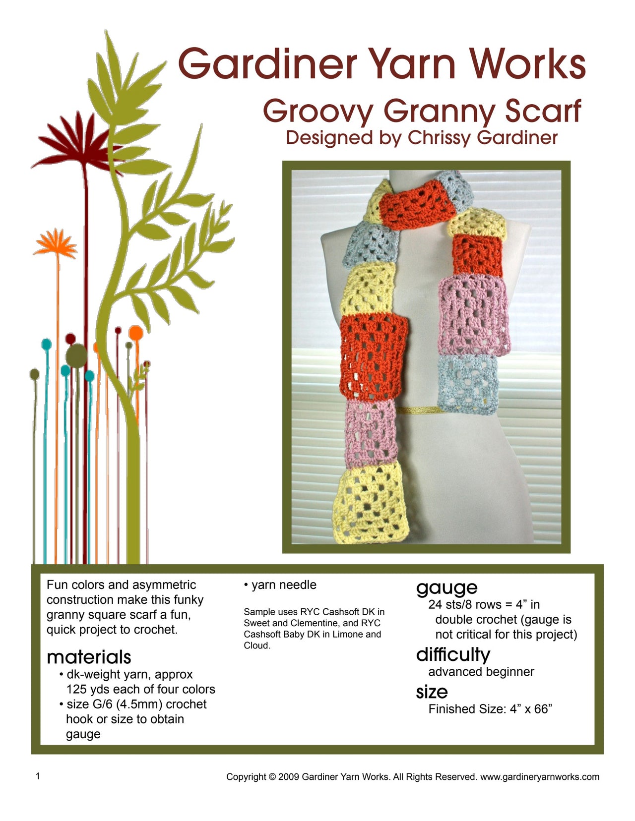 Gardiner Yarn Works Groovy Granny Scarf Crochet Pattern