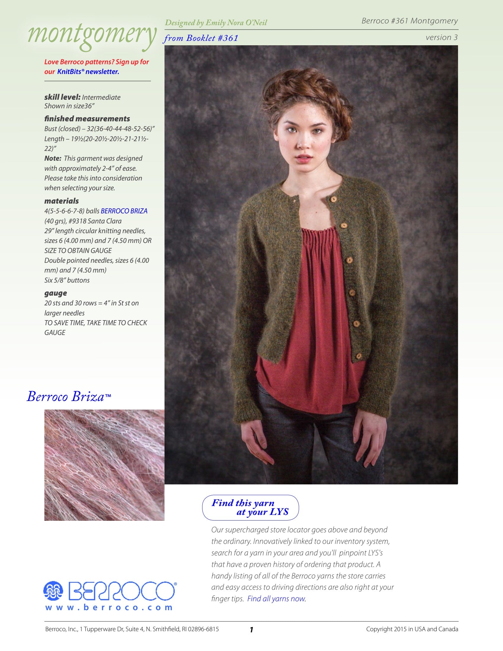 Berroco Montgomery Cardigan Knitting Pattern