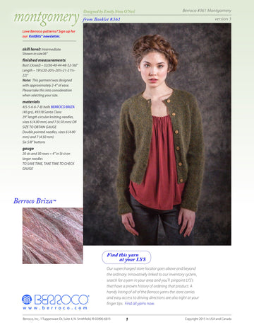 Berroco Montgomery Cardigan Knitting Pattern