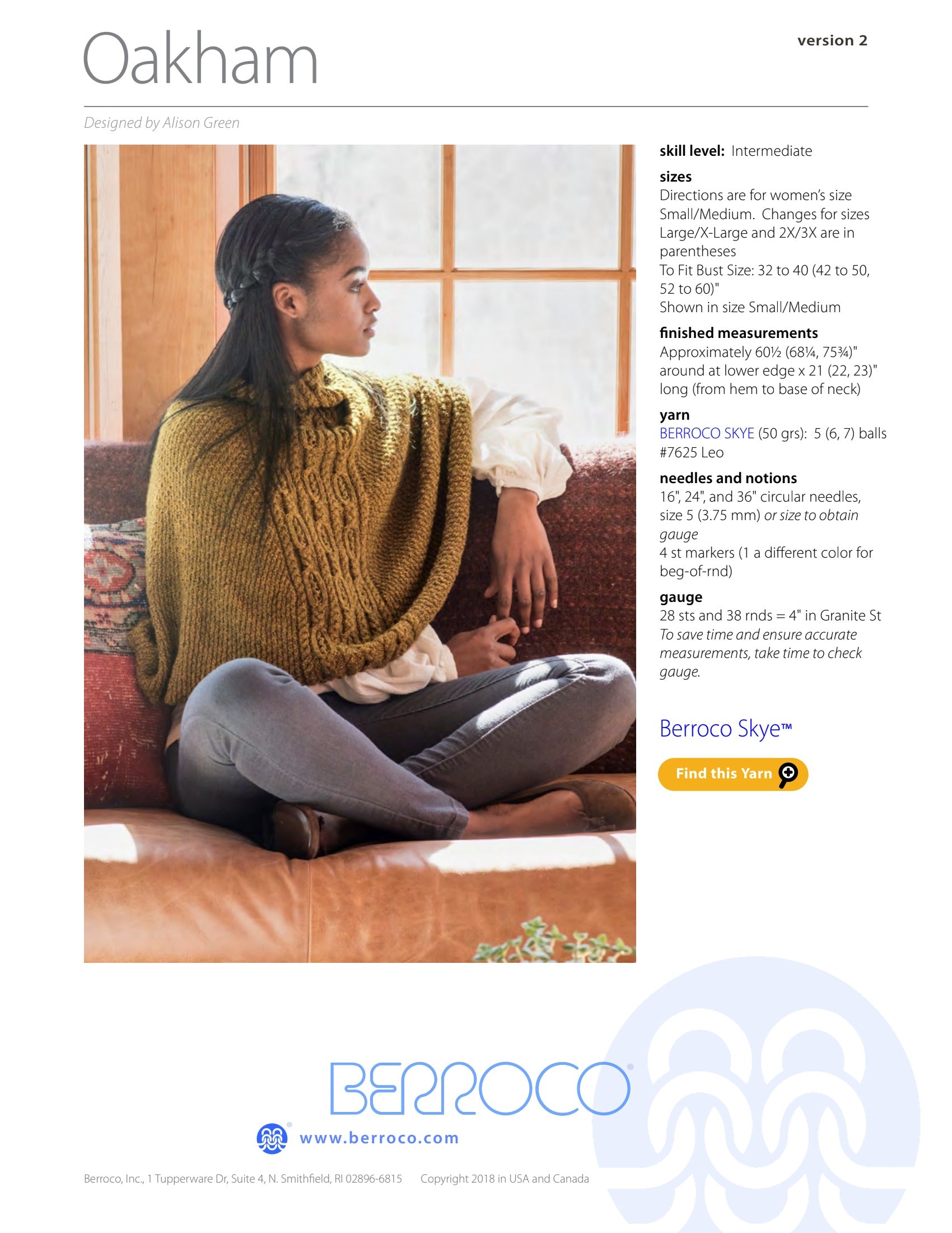 Berroco Oakham Cape Knitting Pattern