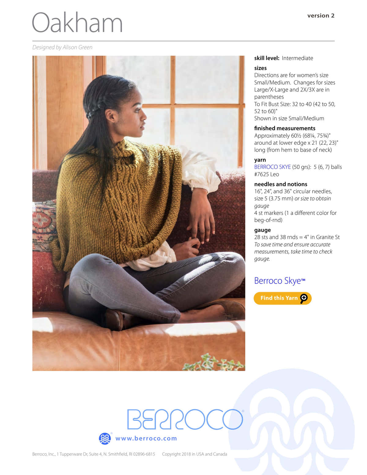 Berroco Oakham Cape Knitting Pattern