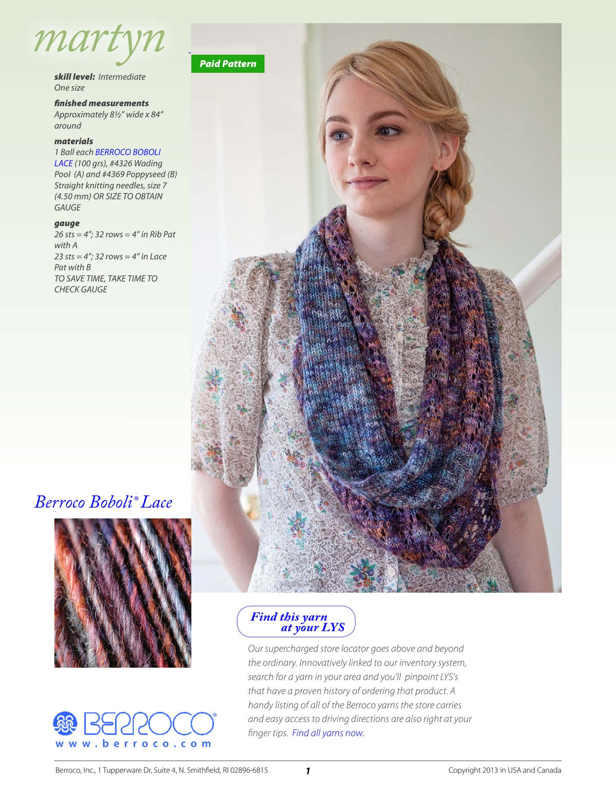 Berroco Martyn Cowl Knitting Pattern