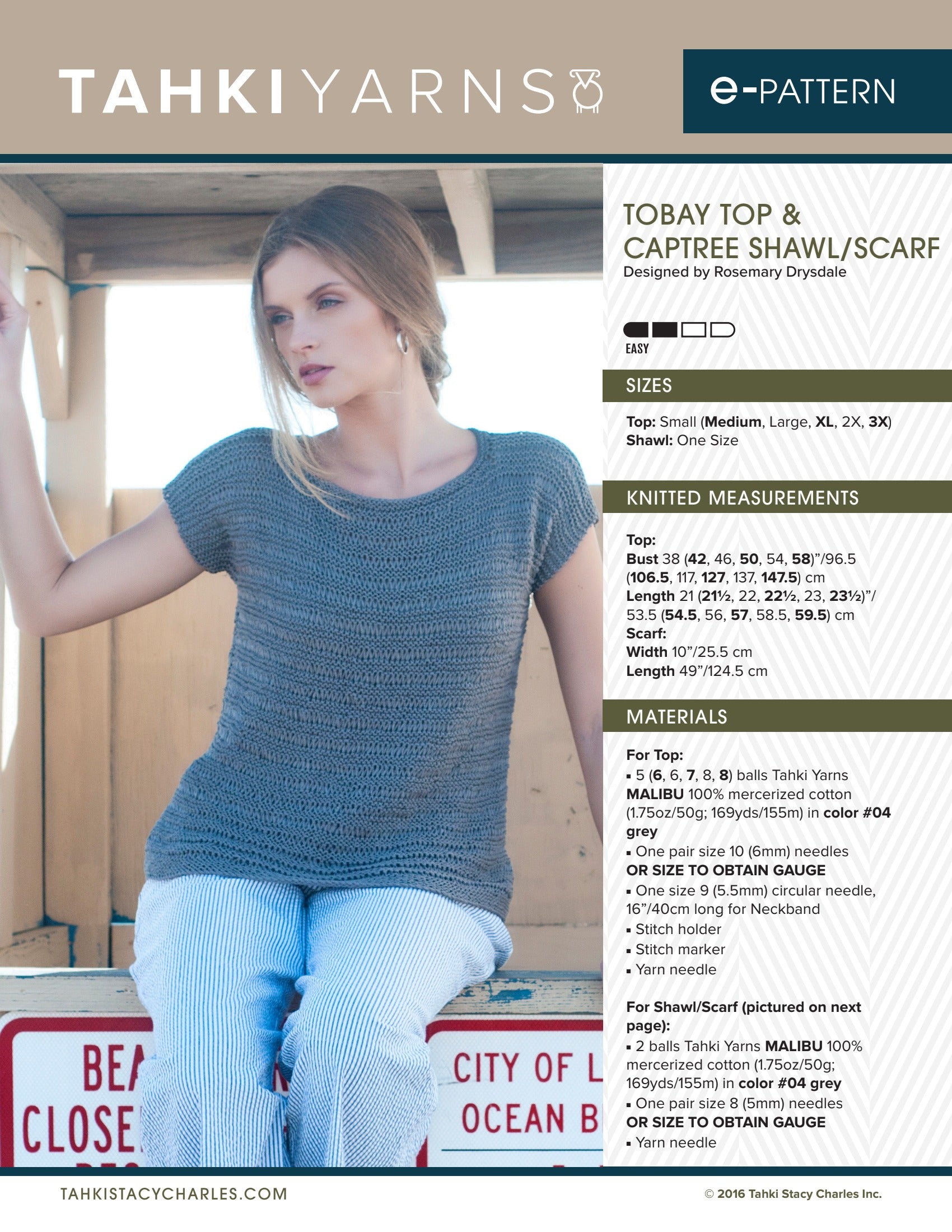 Tahki Yarns Tobay Top & Captree Shawl/Scarf Knitting Pattern
