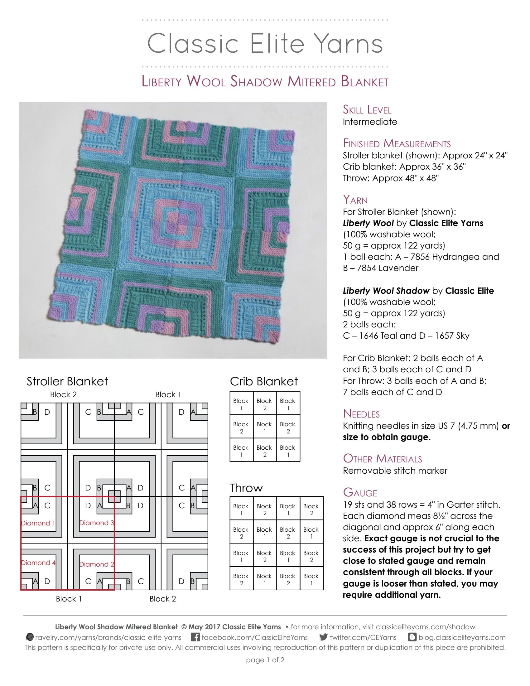 Classic Elite Yarns Liberty Wool Shadow Mitered Blanket