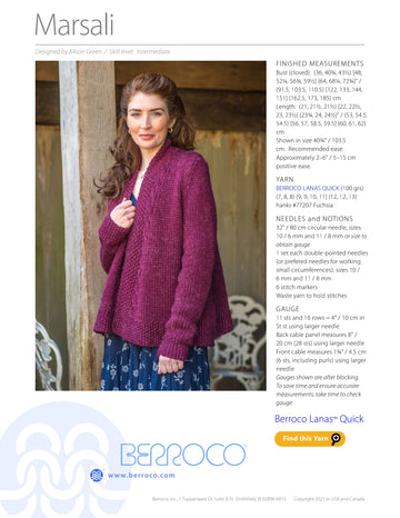 Berroco Marsali Cardigan Knitting Pattern