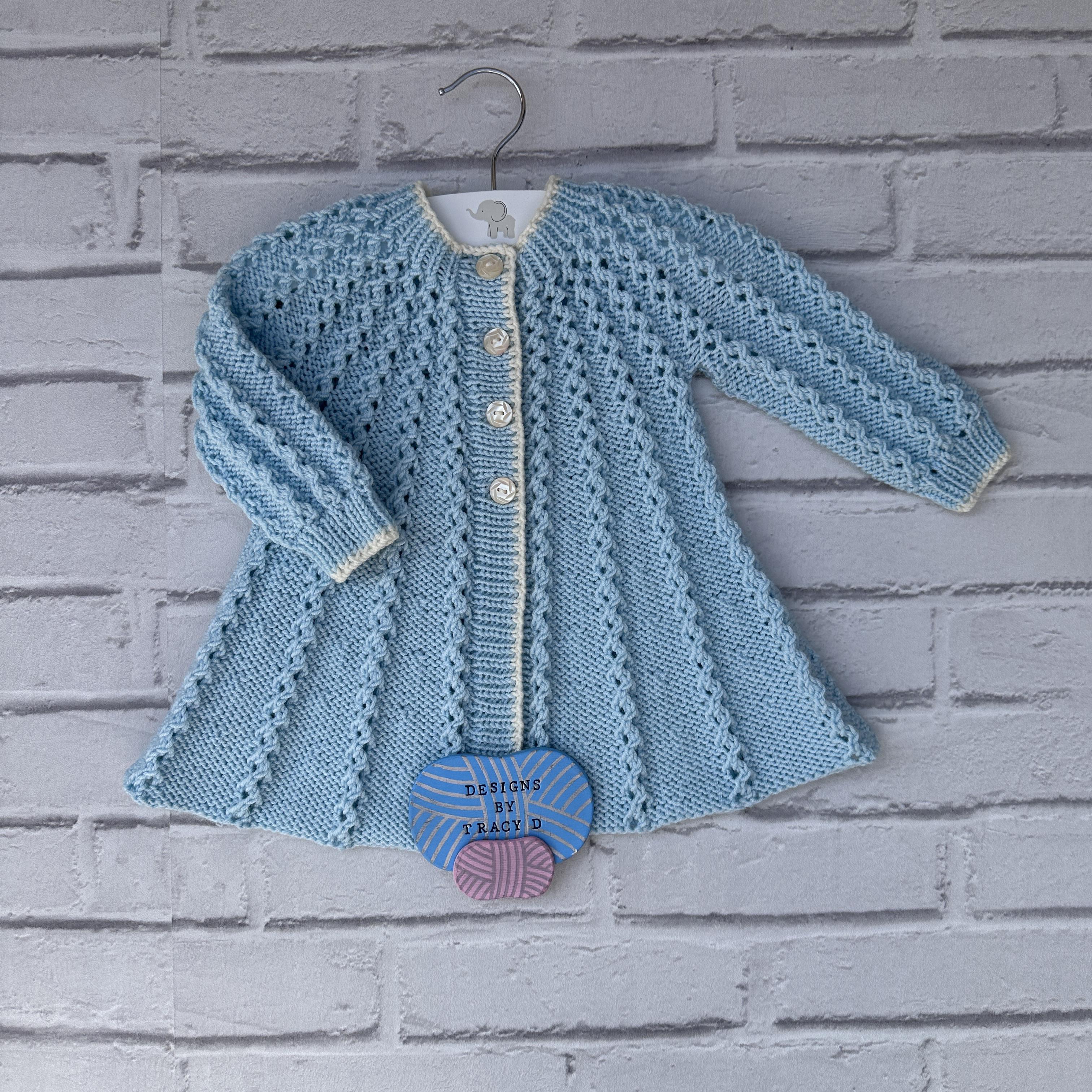 Sharan Baby Swing Coat knitting pattern, 18 inch chest 3-6mths