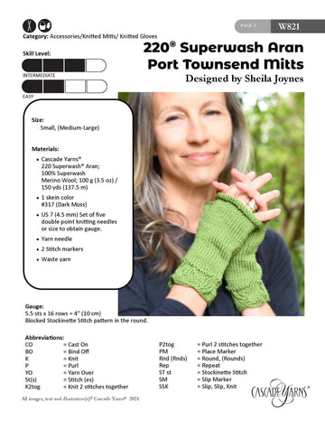 Port Townsend Mitts in Cascade Yarns 220 Superwash Aran - Free