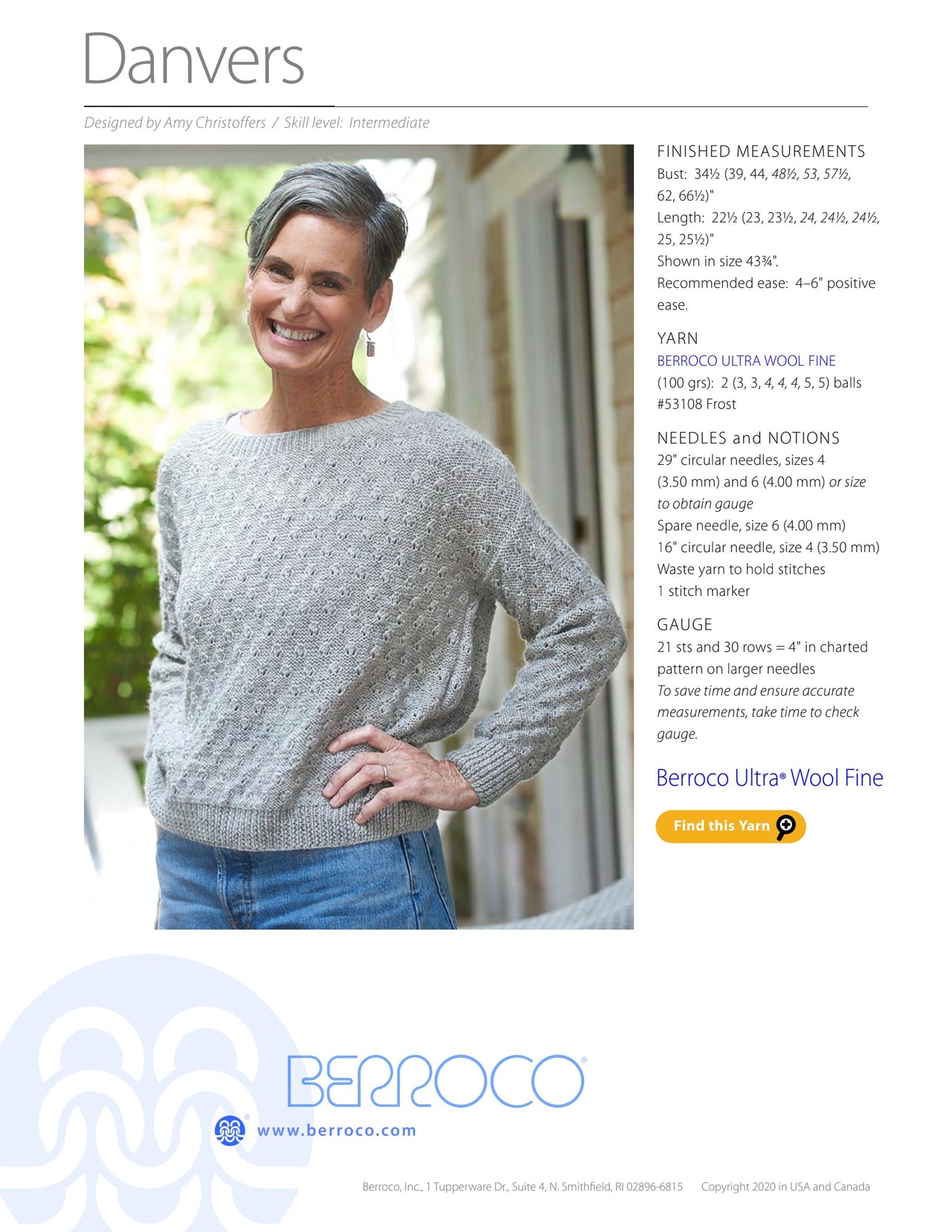 Berroco Danvers Jumper Knitting Pattern