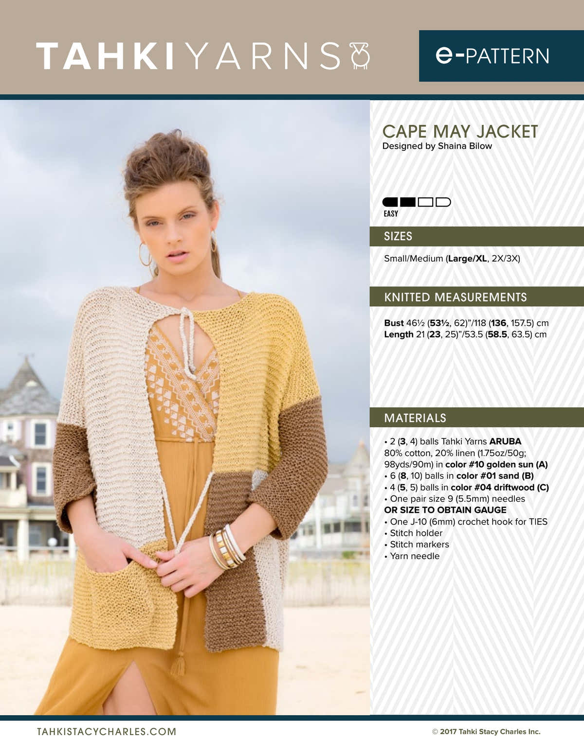 Tahki Yarns Cape May Jacket Knitting Pattern