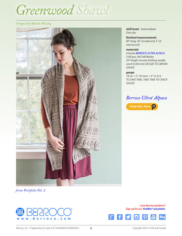Berroco Greenwood Shawl- Portfolio Wrap Knitting Pattern