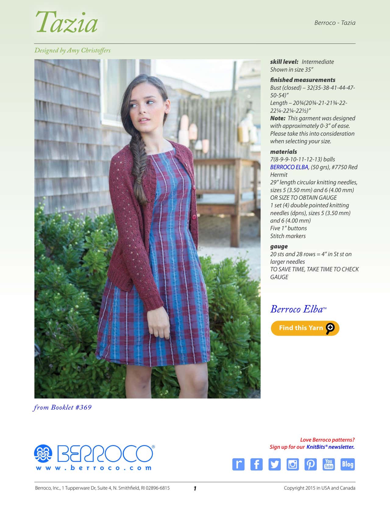 Berroco Tazia Cardigan Knitting Pattern