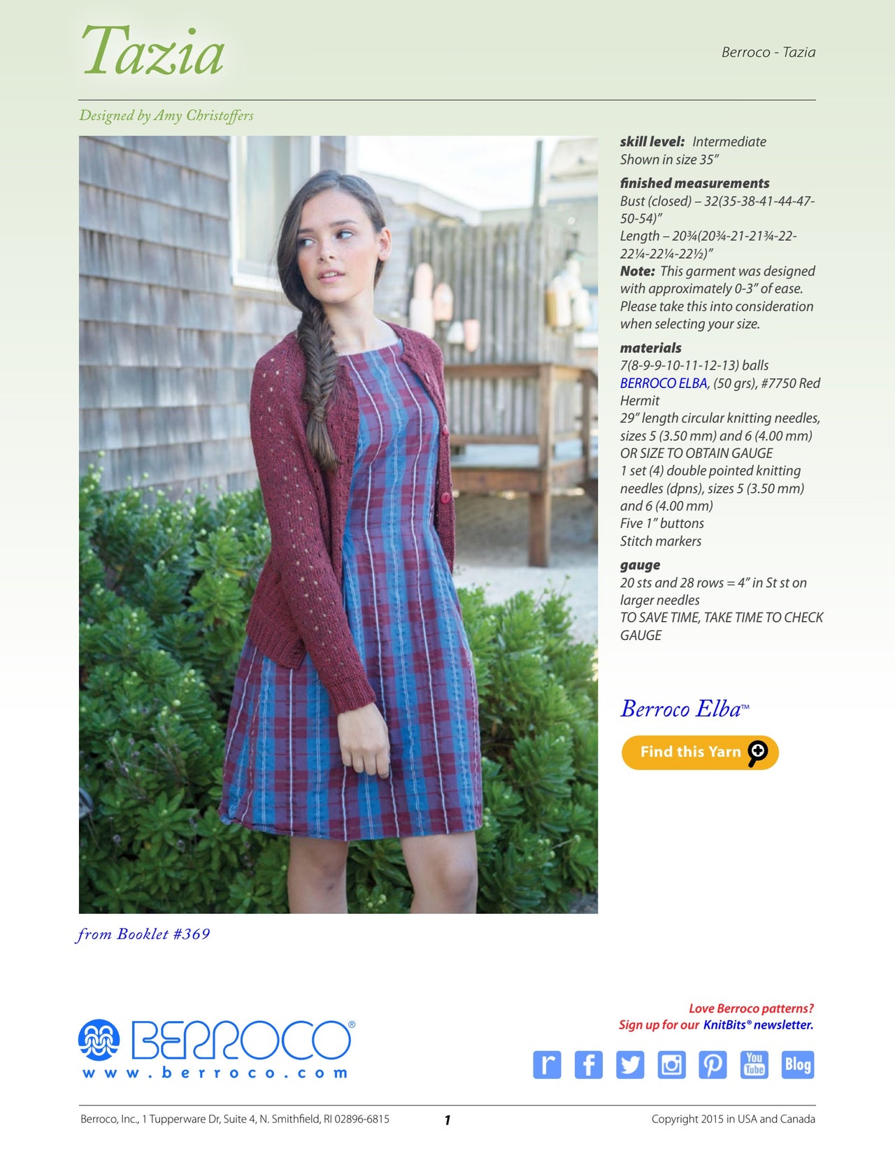 Berroco Tazia Cardigan Knitting Pattern