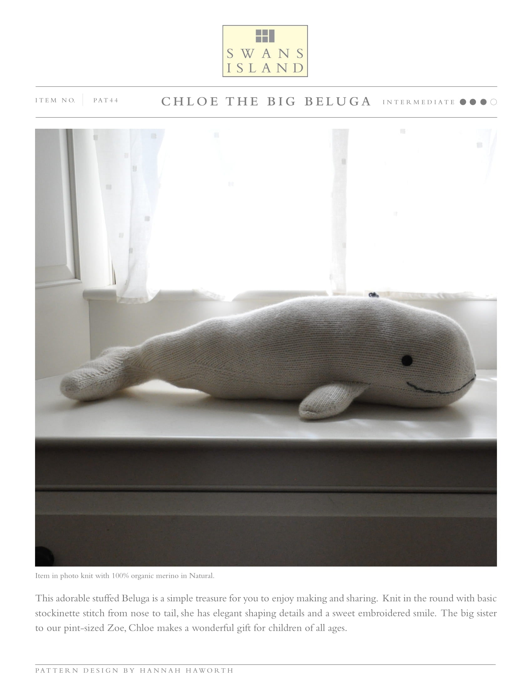 Swans Island Chloe the Big Beluga Toy Knitting Pattern