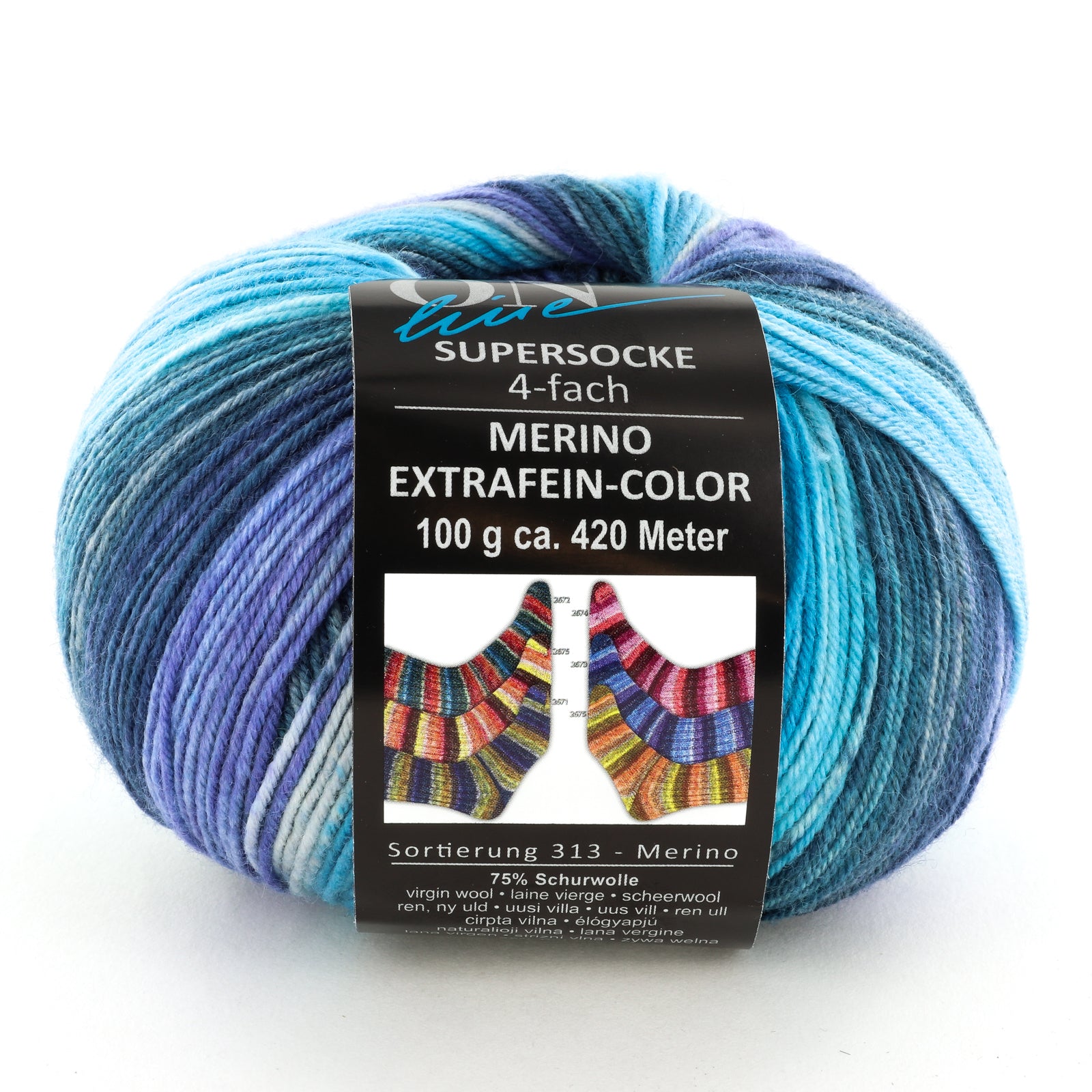 On-Line Supersocke Extrafine Merino - 313 Color Yarn - Wool 4 Ply