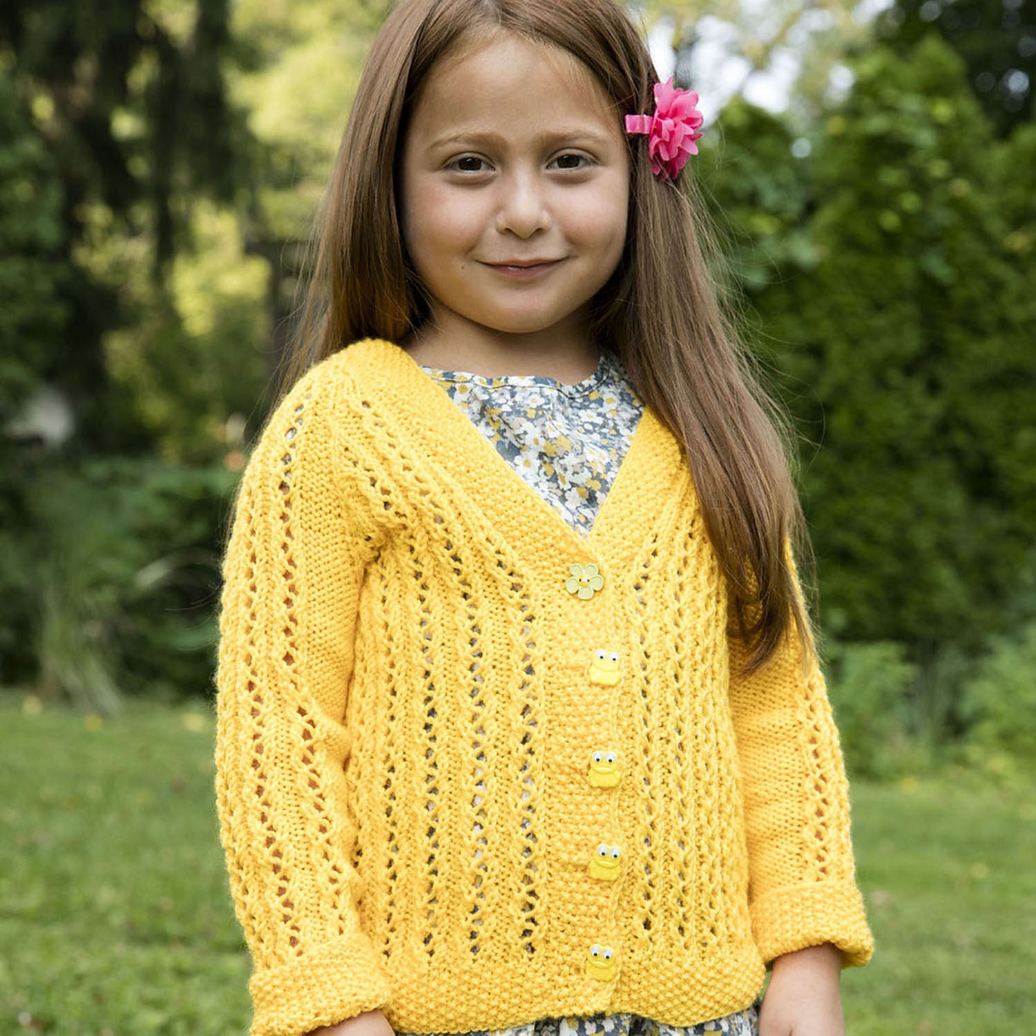 Plymouth Yarn Girl's Lace Rib Cardigan in DK Merino Superwash