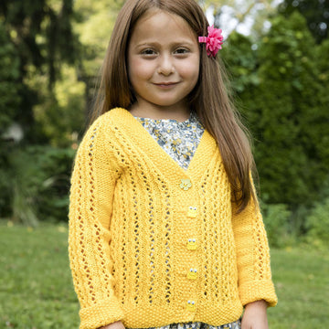Plymouth Yarn Girl's Lace Rib Cardigan in DK Merino Superwash
