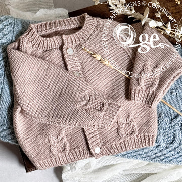 Round neck raglan sleeve cardi with cabled owls - P079