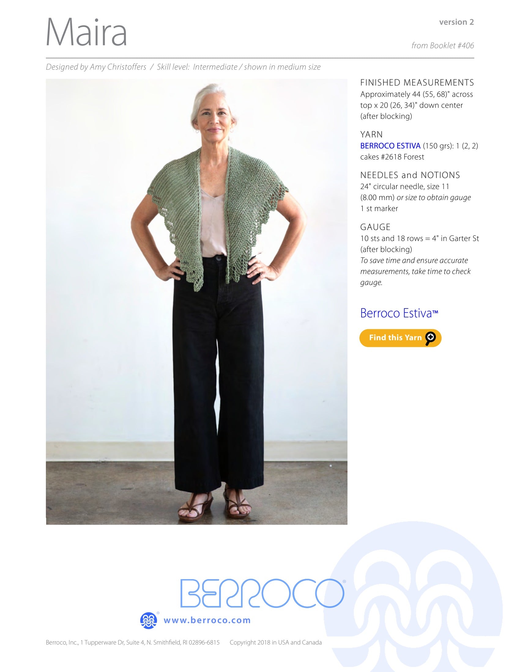 Berroco Maira Wrap Knitting Pattern