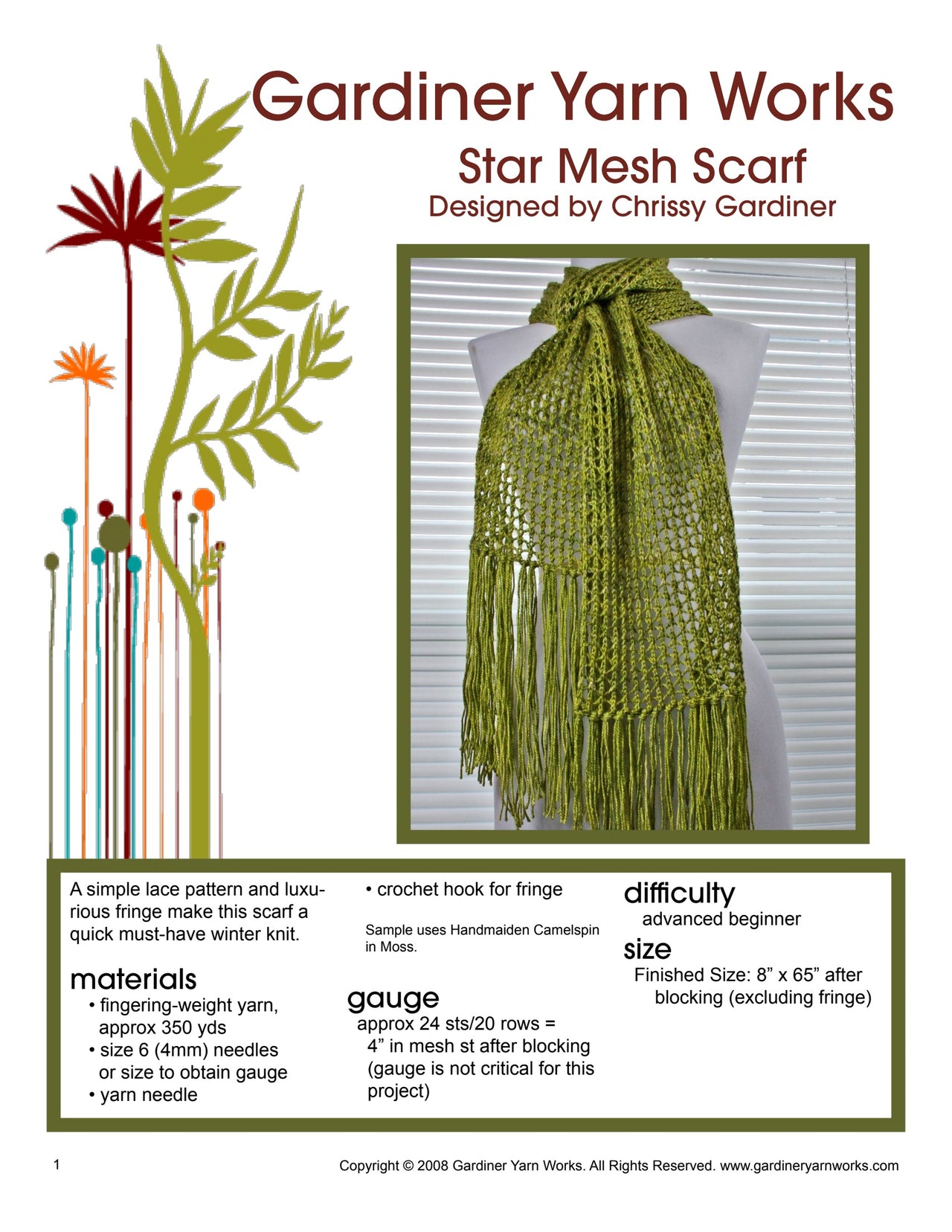 Gardiner Yarn Works Star Mesh Scarf Knitting Pattern