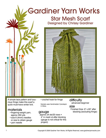 Gardiner Yarn Works Star Mesh Scarf Knitting Pattern