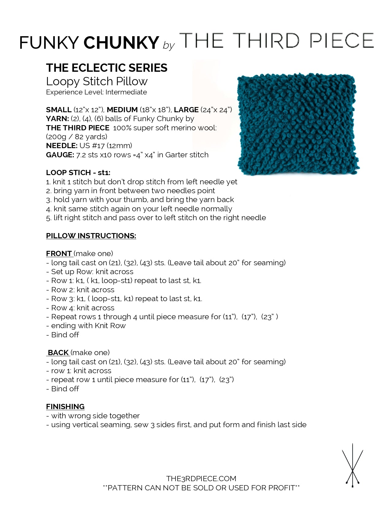 Third Piece The Loopy Pillow Homeware Knitting Pattern