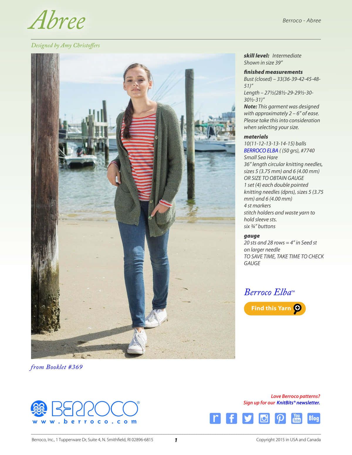 Berroco Abree Cardigan Knitting Pattern