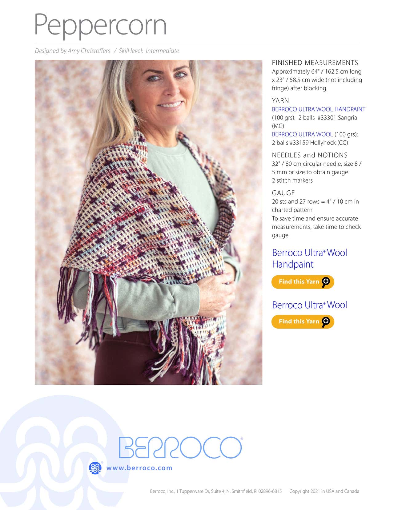 Berroco Peppercorn Wrap Knitting Pattern