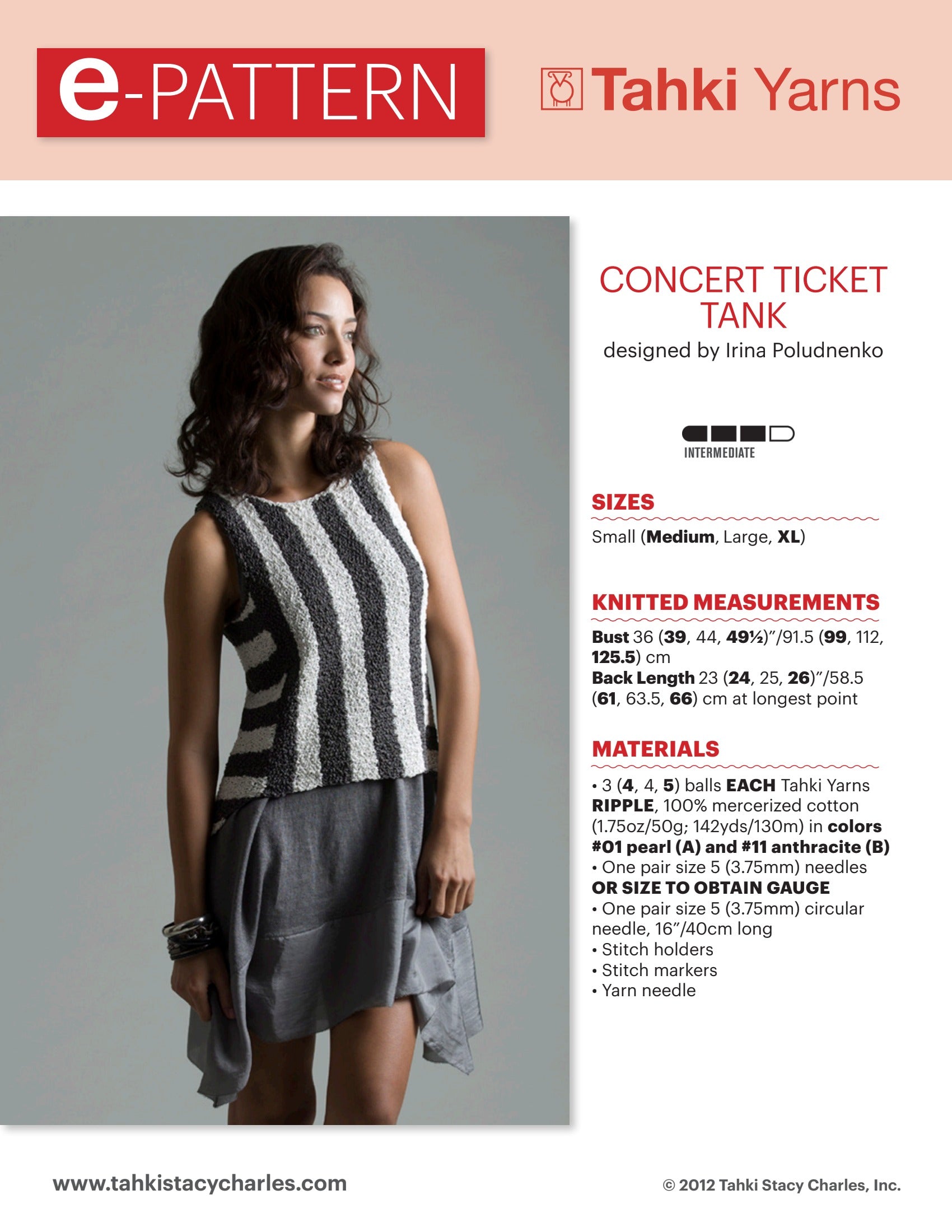 Tahki Yarns Concert Ticket Tank Knitting Pattern