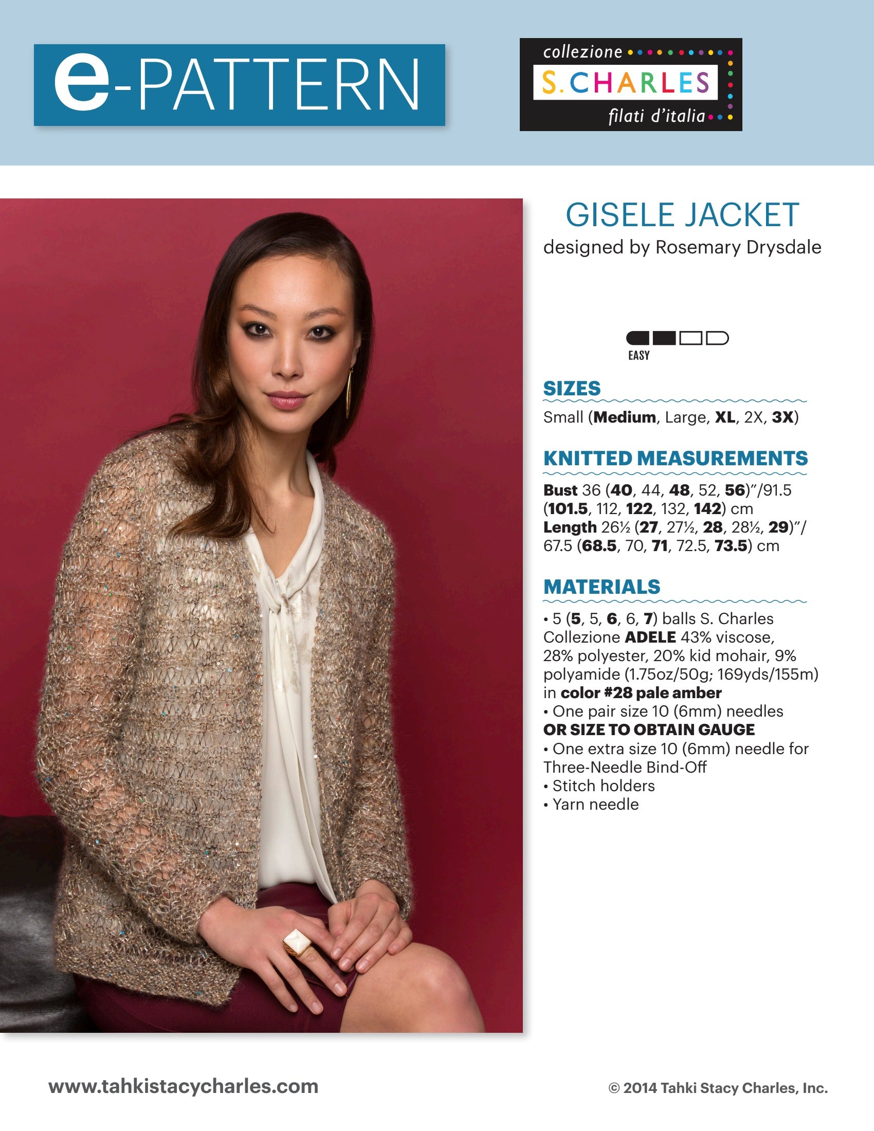 Stacy Charles Fine Yarns Gisele Jacket Knitting Pattern