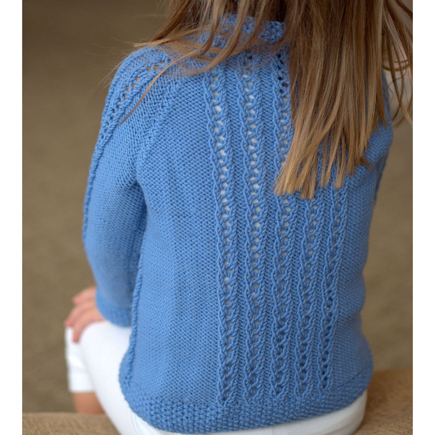 Plymouth Yarn Girl's Lace Rib Cardigan in DK Merino Superwash