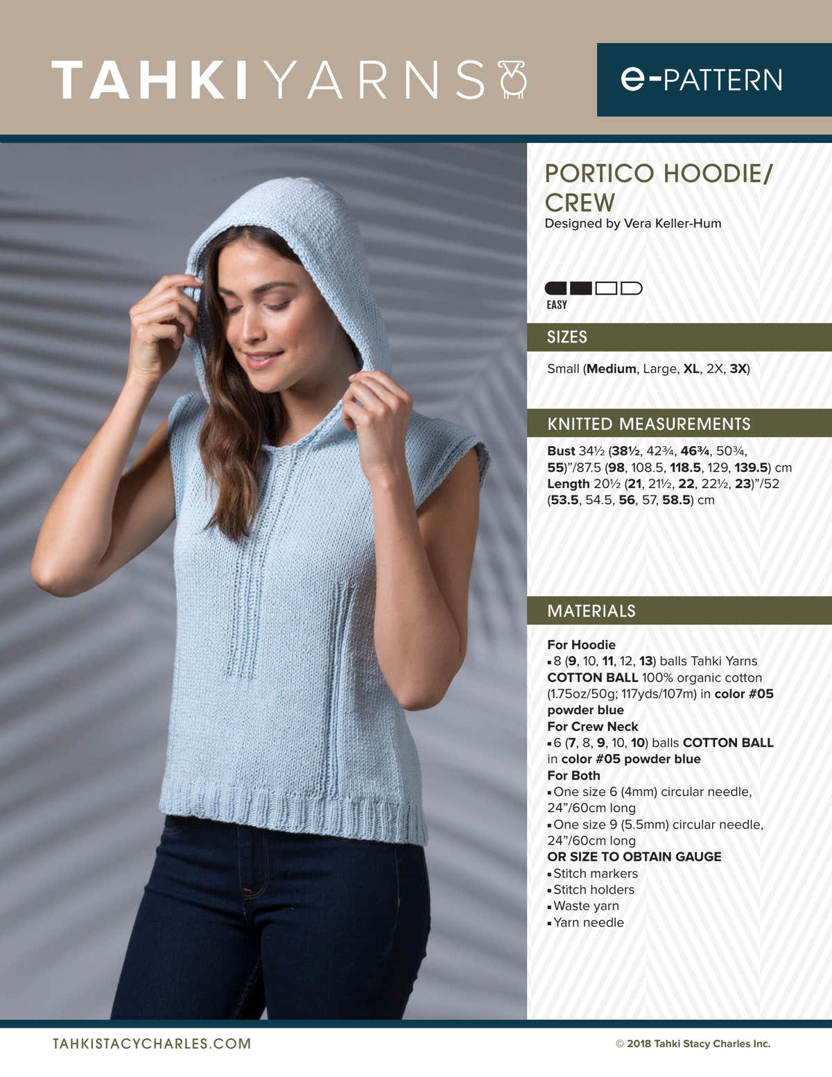 Tahki Yarns Portico Hoodie and Crew Knitting Pattern