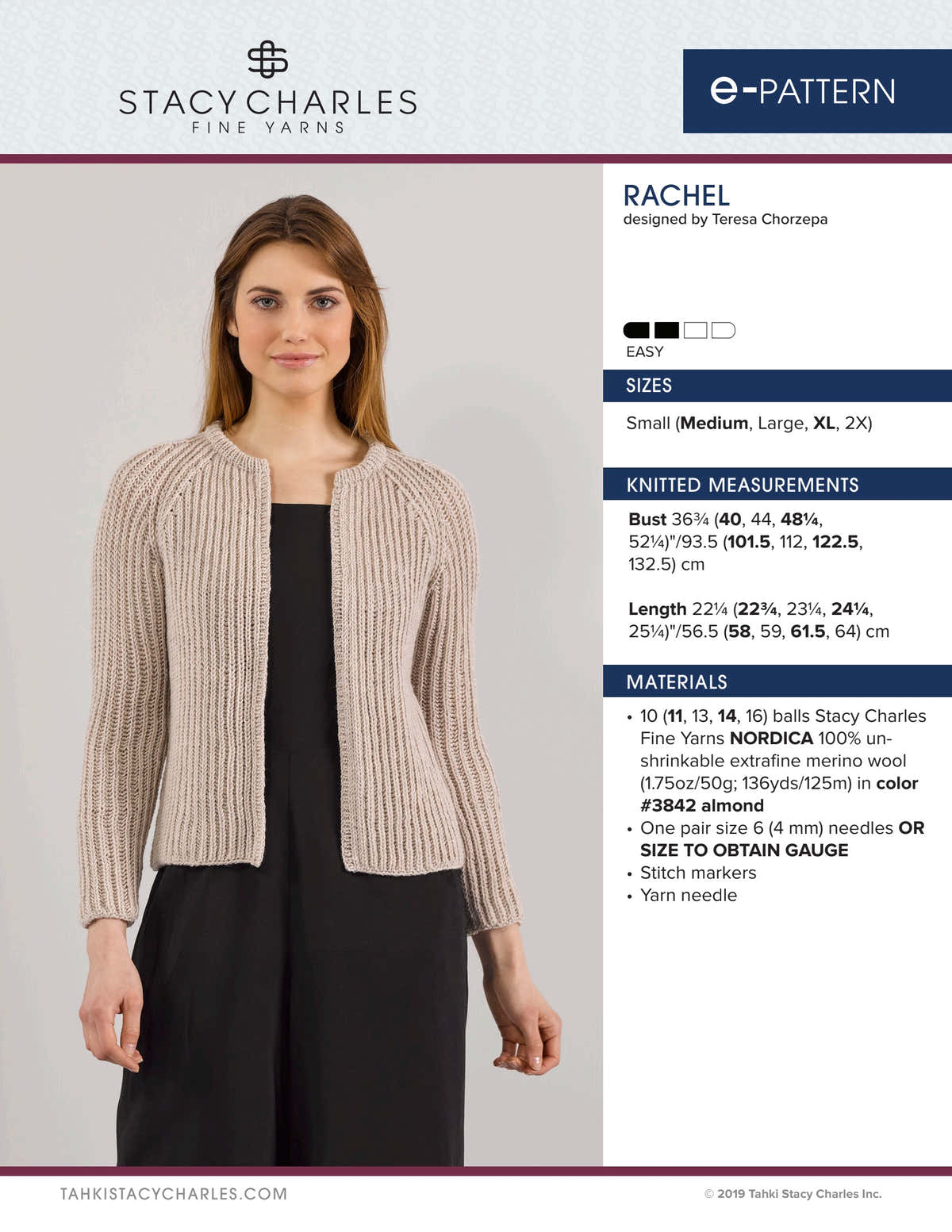 Stacy Charles Fine Yarns Rachel Cardigan Knitting Pattern