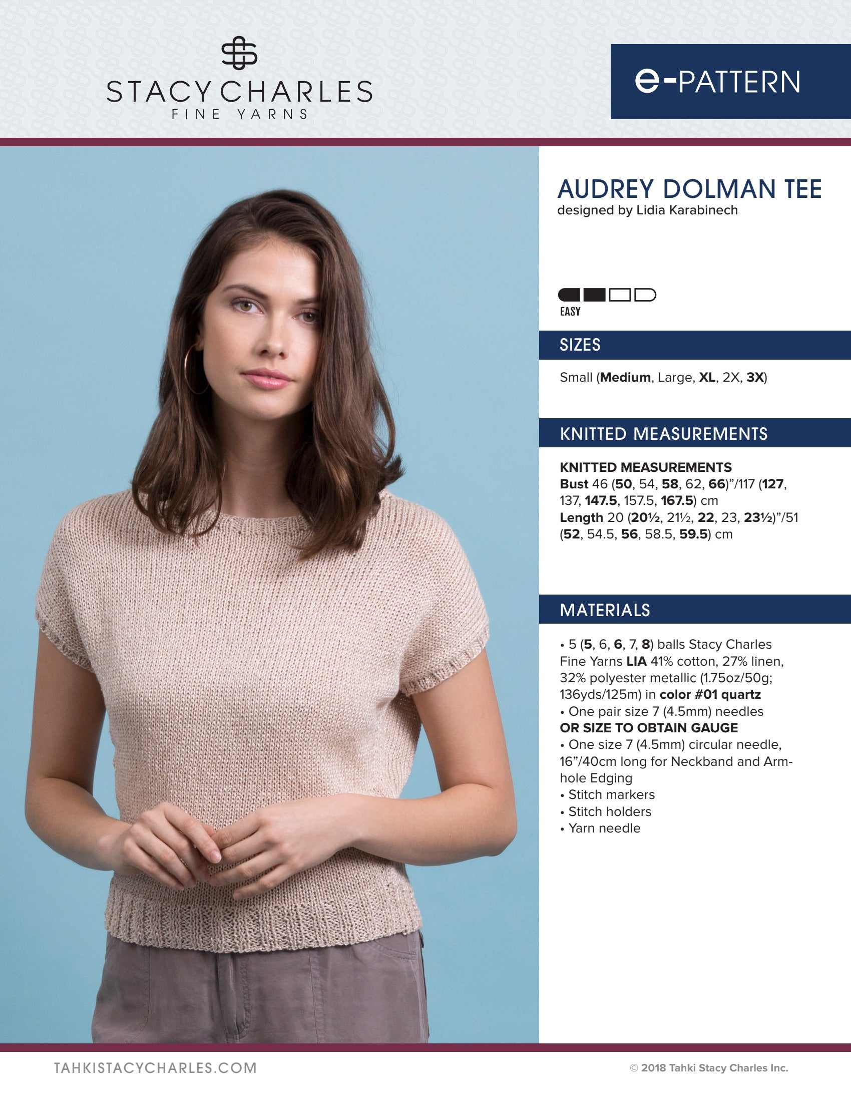 Stacy Charles Fine Yarns Audrey Tee Jumper Knitting Pattern