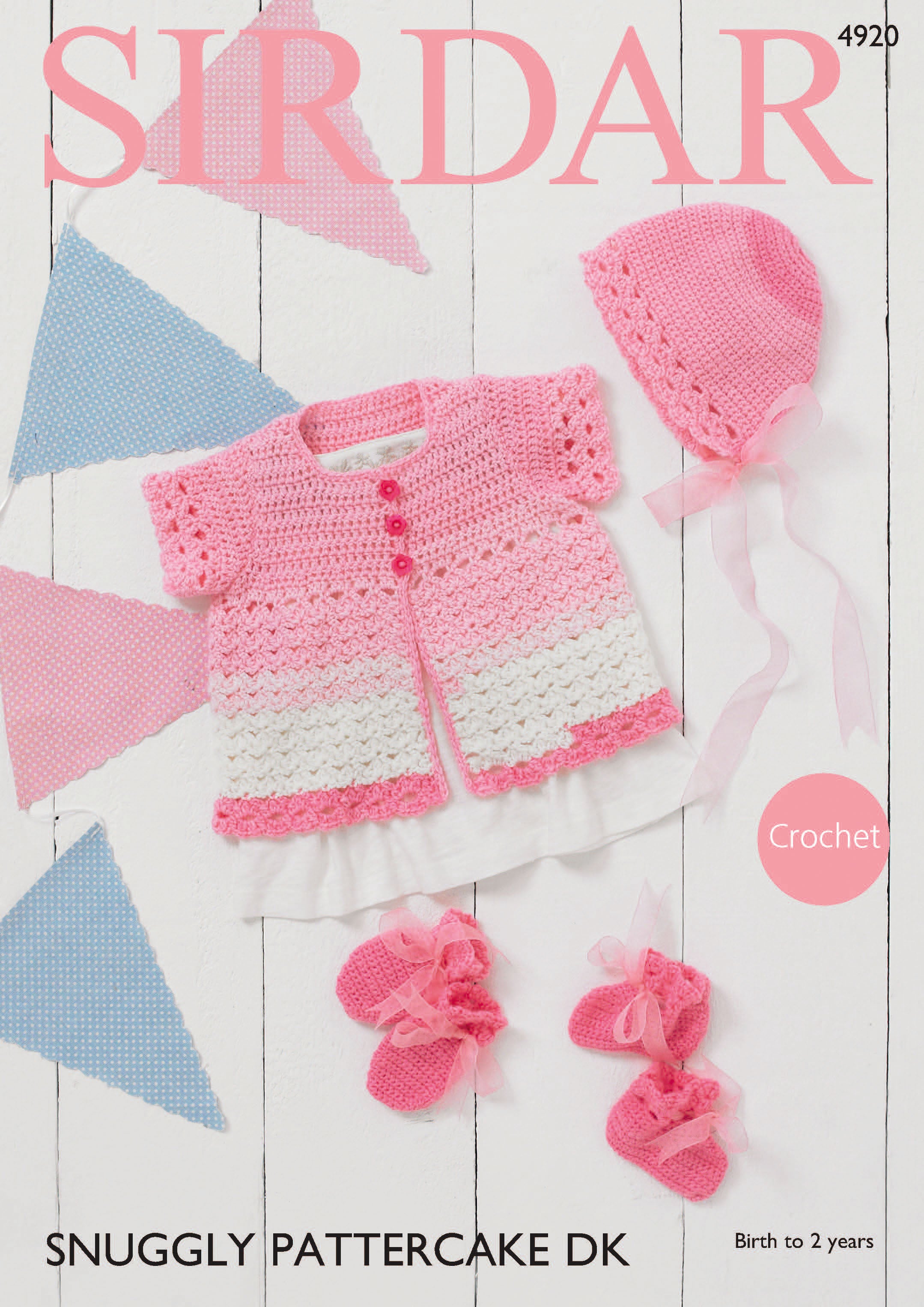 Sirdar Cardigan, Bonnet, Mittens and Bootees Crochet Pattern
