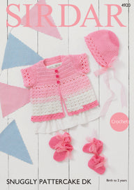 Sirdar Cardigan, Bonnet, Mittens and Bootees Crochet Pattern