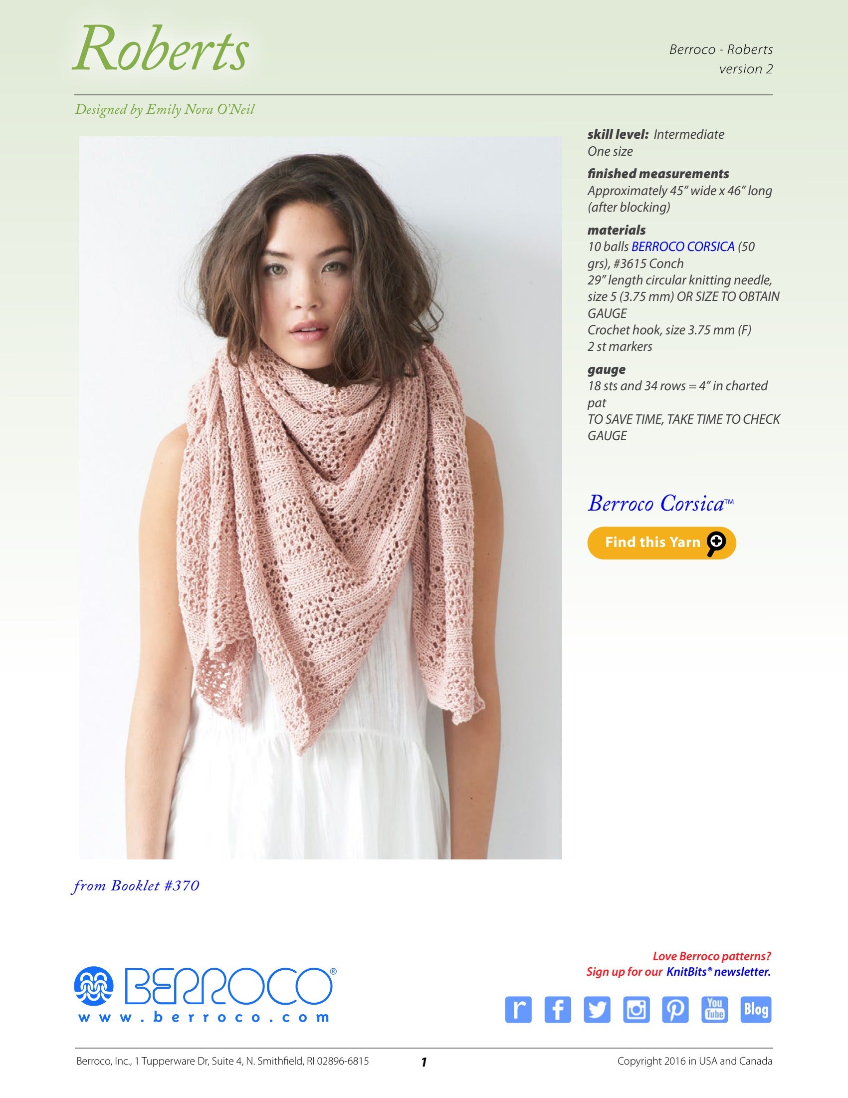 Berroco Roberts Wrap Knitting Pattern