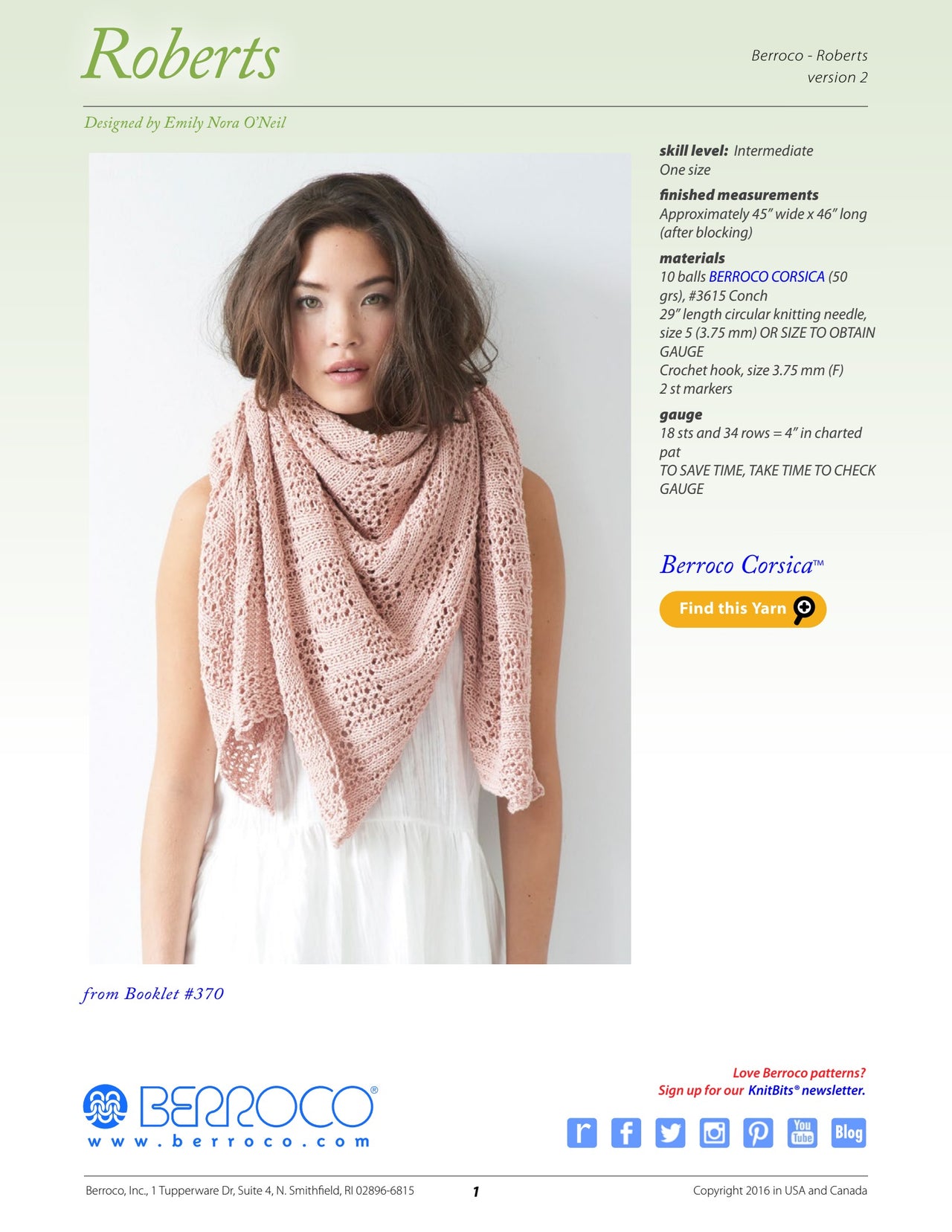Berroco Roberts Wrap Knitting Pattern