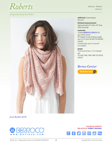 Berroco Roberts Wrap Knitting Pattern