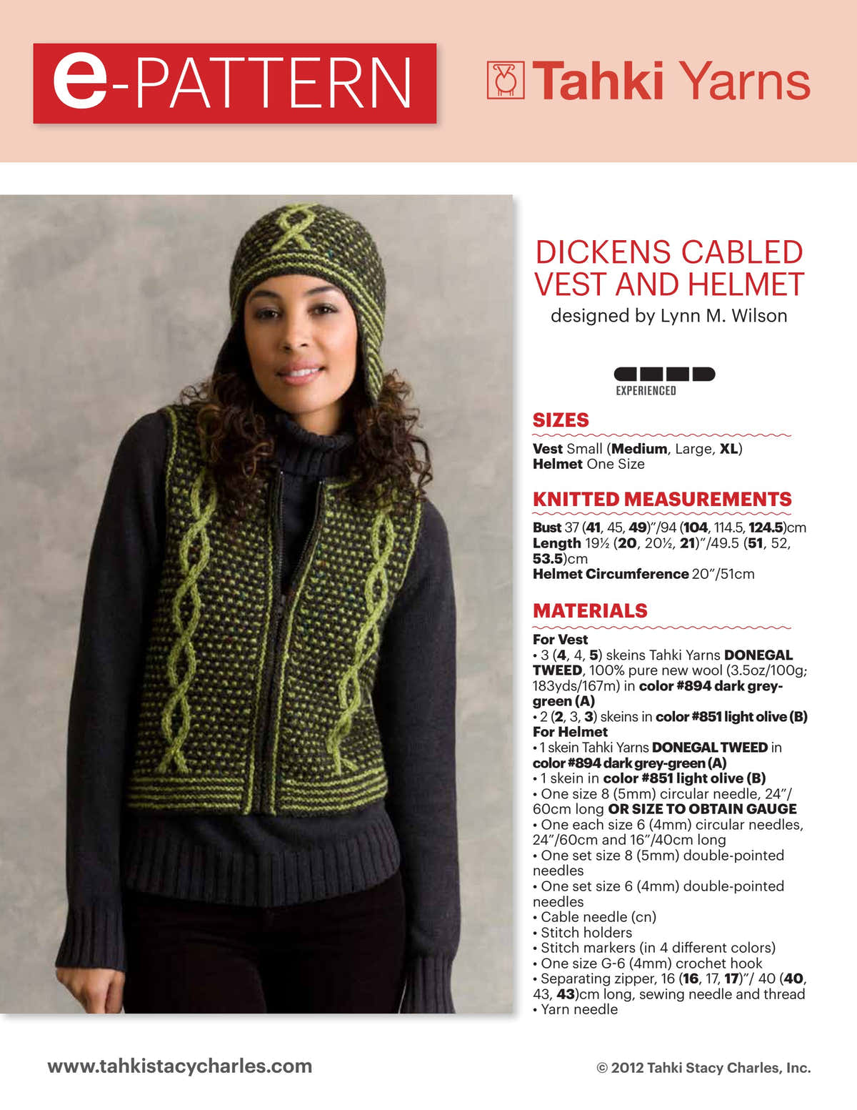 Tahki Yarns Dickens Vest and Helmet Knitting Pattern