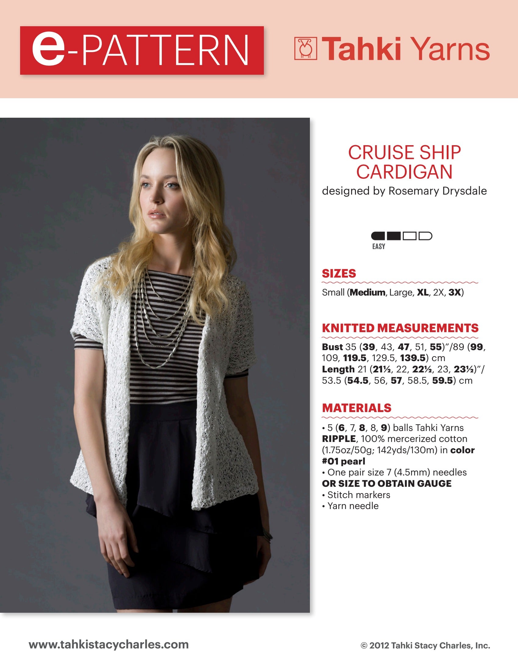Tahki Yarns Cruise Ship Cardigan Knitting Pattern